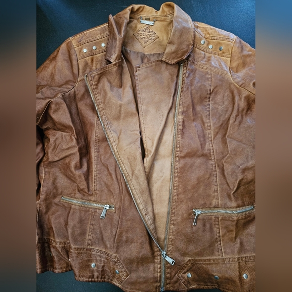 NWOT - Jou Jou Faux Leather Distressed Brown  Moto Jacket - Size 2X - Picture 10 of 12